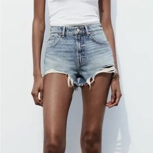 Zara Blue Jean Shorts Distressed High-Waisted BNWT